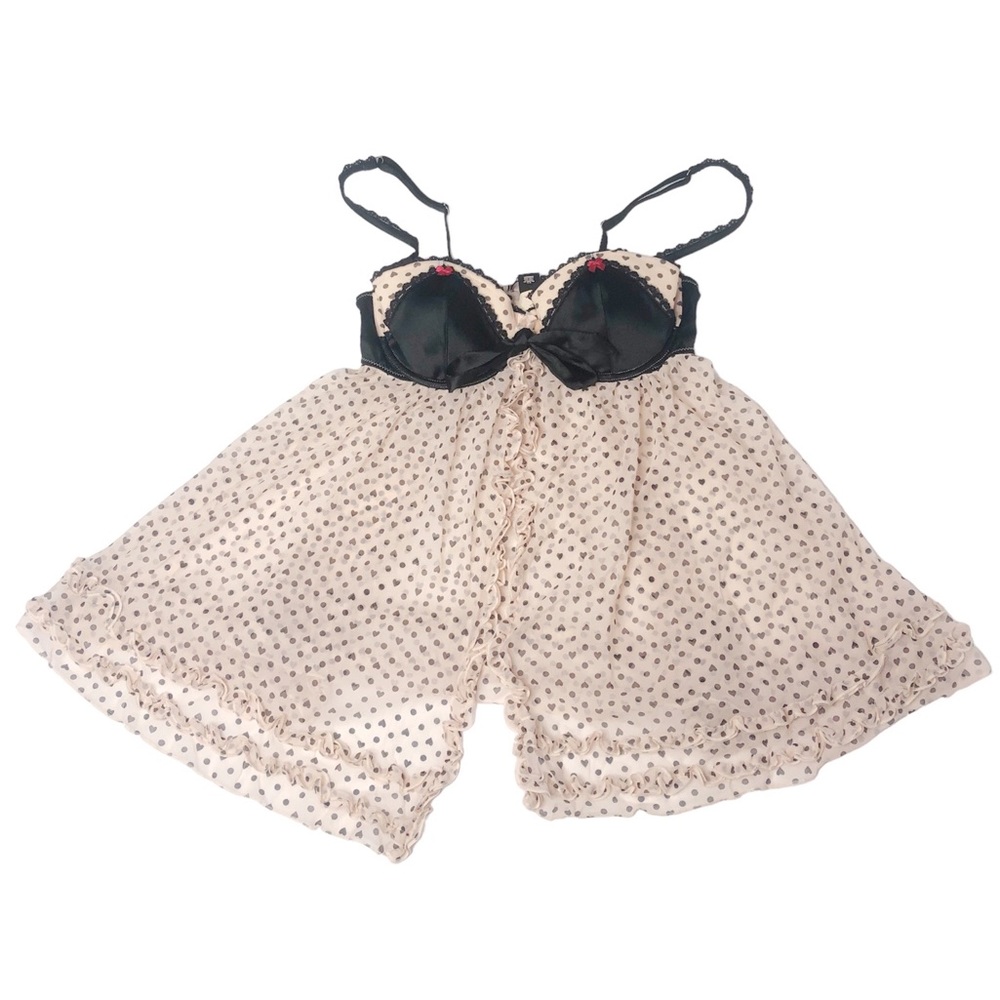 Victorias Secret Sexy Little Things Bra Babydoll Teddy Black Pink Heart Print